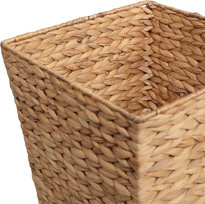 happimess HPM1402A-SET2 Theo Coastal Farmhouse Handwoven Water Hyacinth 4.8-Gallon Tapered Square Wicker Watebasket Natural (Set of 2)