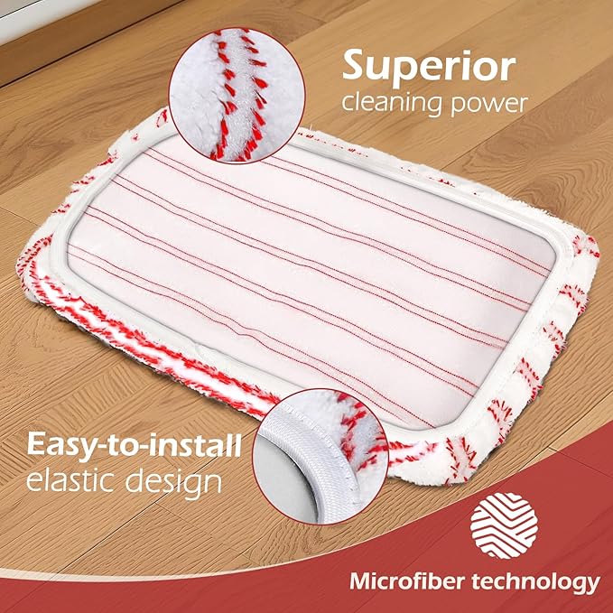Masthome Extra Large Microfiber Mop for Floor Cleaning 16“ Flat Mop with 5 Pad for Wet &amp Dry Use Dust Mop for Hardwood Laminate Tile Ceramic 1 Cleaning Scraper Included-Red