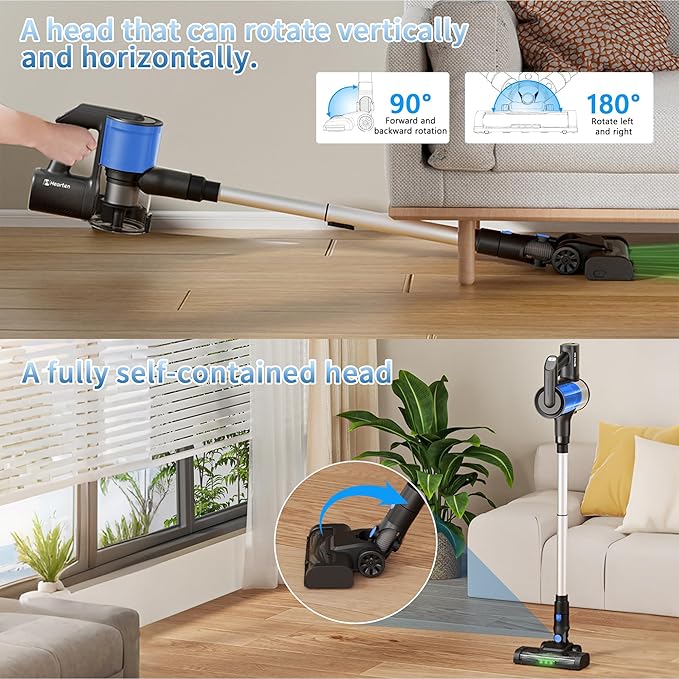 Hearten Cordless Vacuum Cleaner 600W/55Kpa 70Mins Upgraded Stick Vacuum with LED Display Anti-Tangle Self-StandingAnti-TangleLightweightVacuum Cleaner for Home Pet Hair Carpet Hardwood Floor