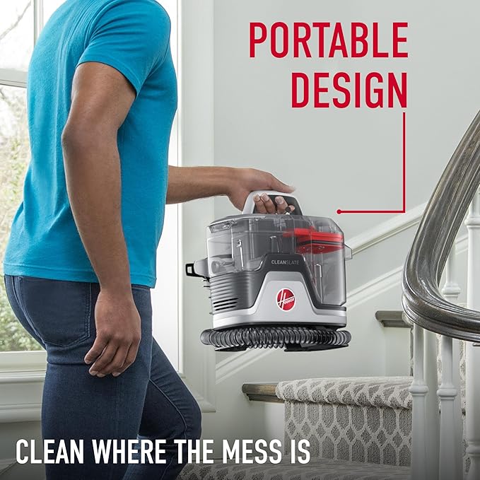 Hoover CleanSlate Plus Portable Carpet + Upholstery Spot Cleaner Machine Powerful Suction with Versatile Tools Pet Stain Remover Car and Auto Detailer Pair with Hoover Carpet Cleaner Solution