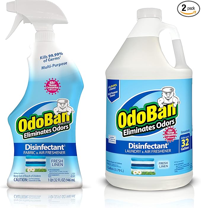 OdoBan Ready-to-Use Disinfectant and Odor Eliminator Made in the USA Fresh Linen Scent Set of 2 32 oz Spray and 1 Gallon Concentrate