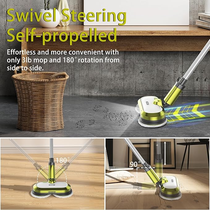 VMAI Cordless Electric Mop with Water Spray &amp Detachable Battery Rechargeable Floor Spin Mop &amp Scrubber with LED Headlights Washable Pads Lightweight for Hardwood Tile Marble Floor Cleaning