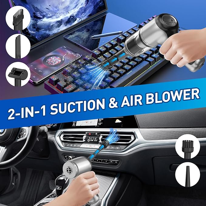 AHNR Handheld Car Vacuum Cleaner Cordless with Brushless Motor 20000PA High Power Vacuum Cleaner &amp Air Duster 3 in 1 Keyboard Portable Mini Hand Held Vacuums Cleaner for Car Home