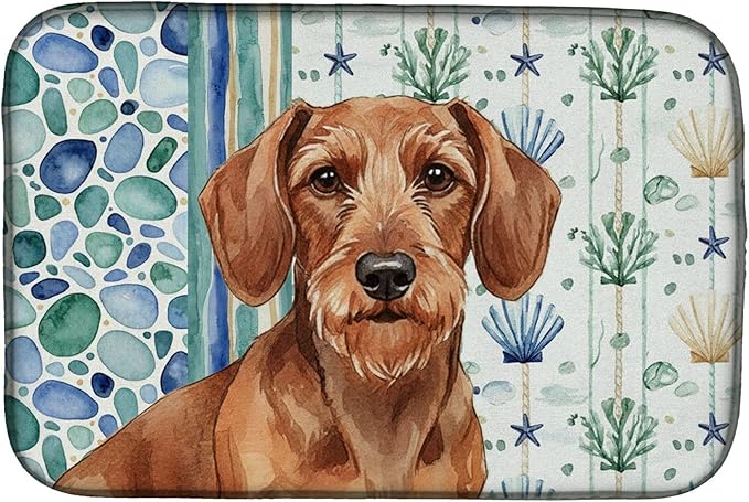Caroline's Treasures Wirehaired Red Dachshund Coastal Sea Glass Dish Drying Mat Absorbent Dish Drying Mat Pad for Kitchen Counter Dish Drainer Mat for Countertop 14 x 21 Multicolor