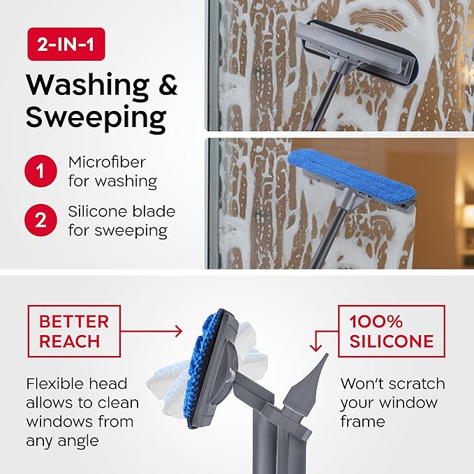 Tyroler Professional Window Squeegee with Extension Pole | 4.5-12.9ft Squeegee for Windows Cleaning | Outdoor Window Cleaner Tool Windows Washing Kit with Extension Pole | Window Cleaning Kit