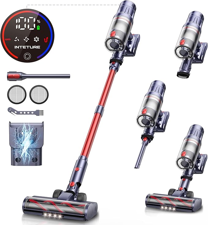 Cordless Vacuum Cleaner 650W 55Kpa 70Mins Vacuum Cleaners for Home with Auto Mode/LED Touch Display Self-Standing Cordless Stick Vacuum Rechargeable Vacuum Cleaner for Pet Hair/Carpet/Floors
