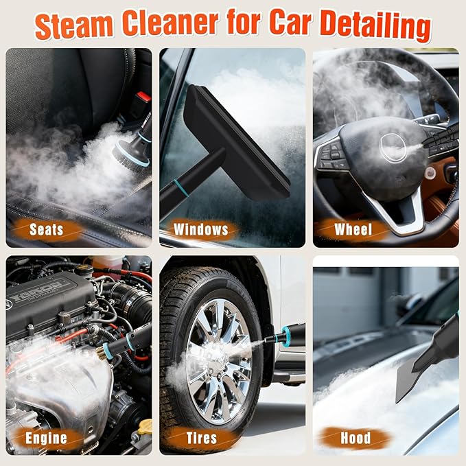 IPOW Steam Cleaner 6-Level Adjustable 15s Fast Heat-Up with 1250ml Tank and 16 Accessories for Cleaning Kitchen FloorToilet Bathroom Car SeatsWindows