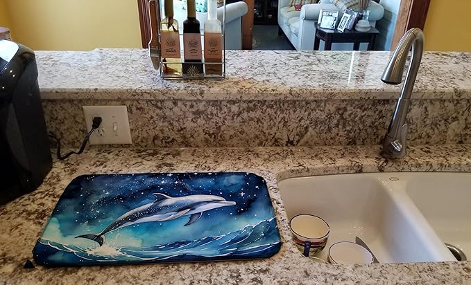 Caroline's Treasures Dolphin in a Starry Sea Dish Drying Mat Absorbent Dish Drying Mat Pad for Kitchen Counter Dish Drainer Mat for Countertop 14 x 21 Multicolor