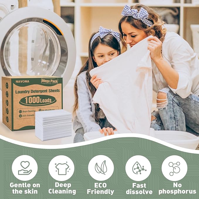 1000 Loads Mega Pack Laundry Detergent Sheets Eco-friendly Laundry Sheets Powerful Cleaning Suitable for Homes Dorms and Apartments - [Fresh Scent]