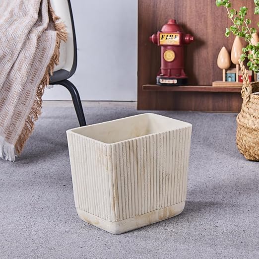 Ribbed Natural Travertine Striped Textures Small Bathroom Trash Can 2.5 Gallon(9 Liter) Resin Heavy Sturdy Kitchen Garbage CanLiving Room Bedroom Trash Can Decorative Wastebasket for Home Office