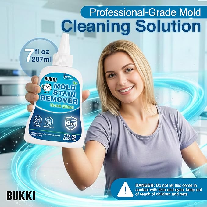 BUKKI Mold Stain Remover Gel 150g 7 FL OZ Thick Cleaning Gel for Shower Grout Washer Seals Walls Caulk Bathroom Stain Cleaner and Stain Support Surface Gel