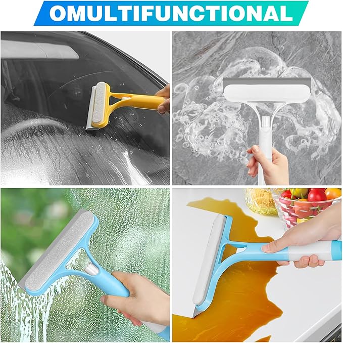 3-in-1 Spray Window Water Absorber Cleaner Scraper Scraper with Spray Device for Shower Glass Mirrors Cars Household Window Cleaning Tools (Yellow Blue White)
