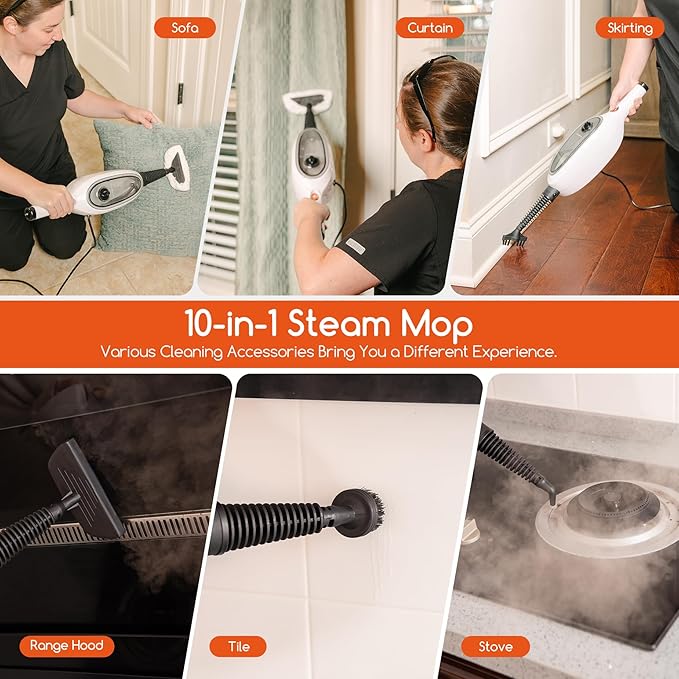 Steam Mop with Attachments/Pad 2PCSUnique Double-Sided Flip Design - 260°F/126°C High Temperature Deep Cleaning Floor Steamer for Kitchen Living Room Wood Floor Tile Cleaning