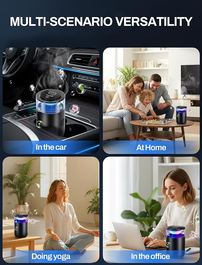 Smart Car Air FreshenerAmbient Light &amp Mist Fragrance2 Pack Refill for 6 MonthsAuto On/Off3 Adjustable ModesBlack Air Freshener Perfect for CarBedroomOfficeRestrooms. (Ocean)