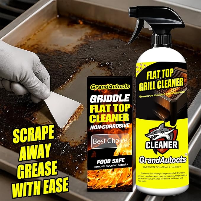 Flat Top Grill Cleaner Kit Grill &amp Griddle Cleaner - Non-Toxic Food Safe &amp Non-Caustic Formula Removes Burnt-On Grease/Carbon (2 Pcs + Cleaning Tools)