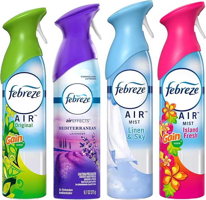 Febreze Air Freshener Odor Eliminator Spray Assorted Scent Febreze &amp Bathroom Deodorizer Original Island Fresh Linen Sky &amp Lavender 4 Pack