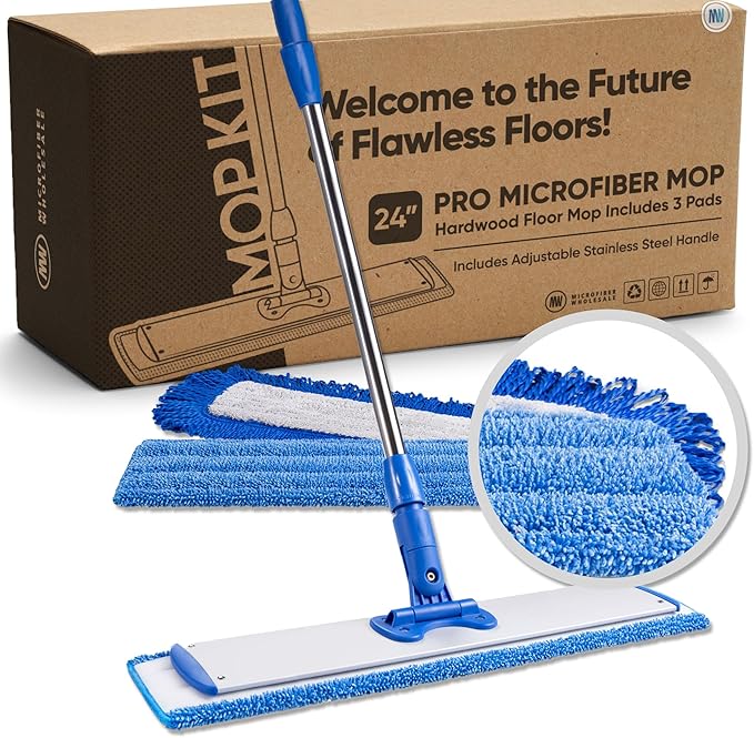 Microfiber Wholesale 24 Microfiber Mop System - Clean &amp Dust Hardwood Laminate &amp Tile Floors Reusable Mop Heads Adjustable Handle Washable Micro Fiber Wet &amp Dry Pads Industrial &amp