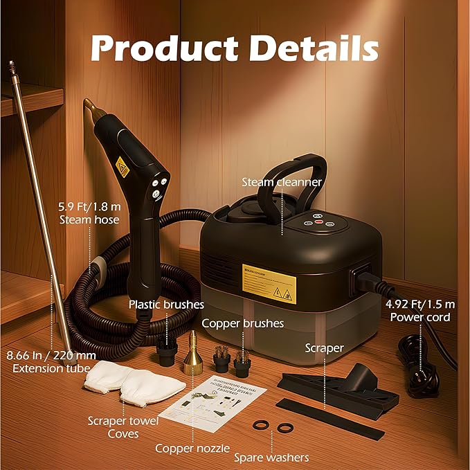 1500W Handheld Steam Cleaner 1.2L 266℉ High Temperature Pressurized Steamer 6 Speeds 3.5Bar Intelligent Touch Panel &amp Spray Gun Control Portable Steam Cleaner for Home
