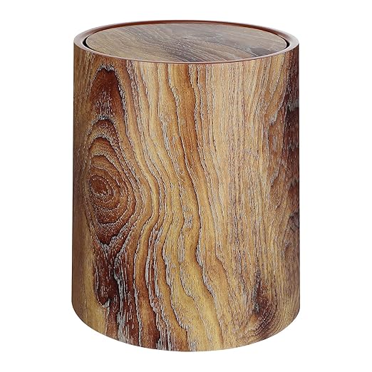 Alipis Slim Kitchen Garbage Can Swing Lid Imitation Wood Grain Trash Bucket 12l Capacity Home Office Waste Basket