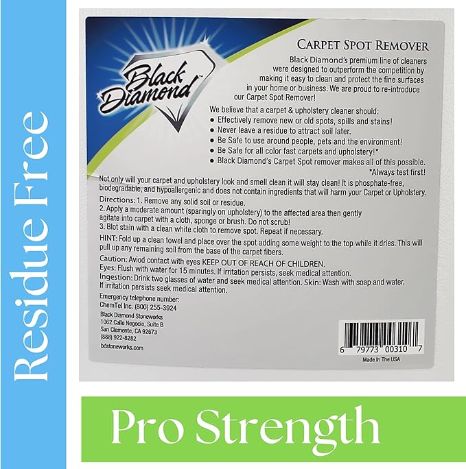 Black Diamond Stoneworks Carpet &amp Upholstery Cleaner: Fast Acting Deep Cleaning Spot &amp Stain Remover Spray Also Works Great on Rugs Couches and Car Seats (1-Gallon)