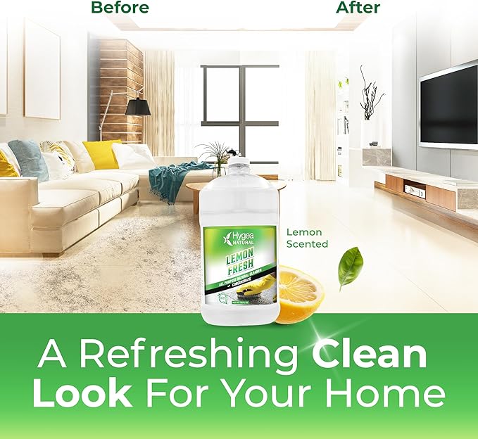 Hygea Natural Lemon Fresh Concentrated All Purpose Cleaner - Non Toxic - Removes Soil Dirt &amp Grease - Wet Gloss Finish - Biodegradable pH-Neutral &amp Ammonia Free (128oz Concentrated Gallon)