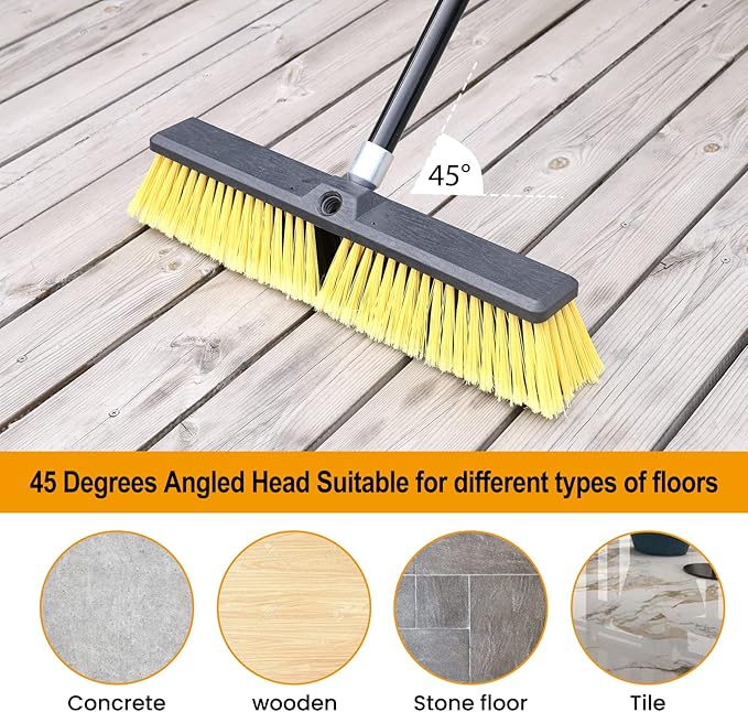 KeFanta 18 Inches Push Broom Outdoor- Heavy Duty Broom with 63 Long Handle for Deck Driveway Garage Yard Patio Warehouse Concrete Floor Cleaning