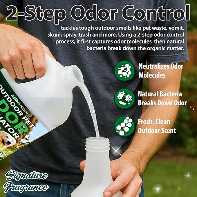 Nature's Freedom Hose-End Outdoor Pet Odor Eliminator – Gallon Enzyme Cleaner with Spray Gun for Yard Turf Patios Kennels Concrete