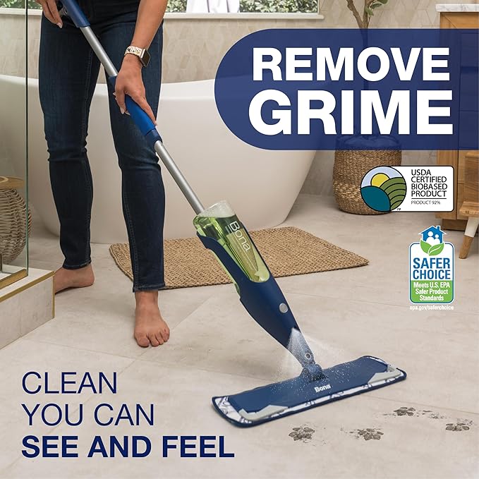Bona Premium Motion Multi-Surface Floor Spray Mop - Includes Multi-Surface Floor Cleaning Solution and Machine Washable Microfiber Cleaning Pad - for Stone Tile Laminate and Vinyl Floors