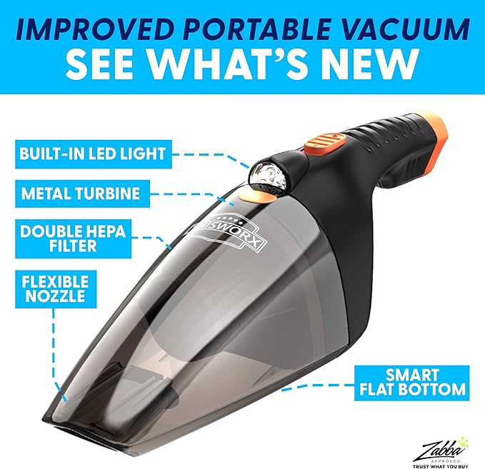 ThisWorx Car Vacuum Cleaner 2.0 Portable Handheld Mini Vacuums Cleaner W/ 16ft Cord LED Light Bag &amp Attachments- Small Vac for RV Boats Travel Car Accessories Lightweight