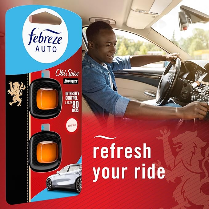 Febreze AUTO Air Freshener Odor-Fighting Automotive Vent Clip Old Spice Swagger Scent 8 Count
