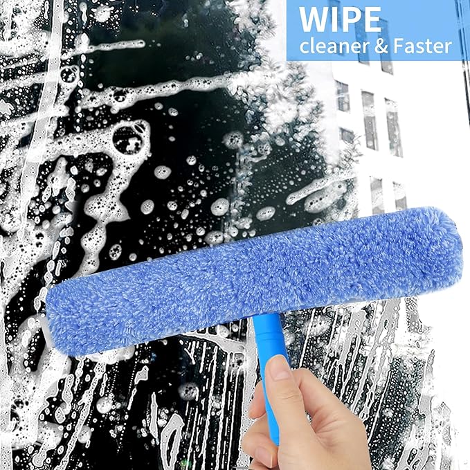 Squeegee with Shelf Storage for Window CleaningWindow Cleaning Squeegee kit with Bucket&ampMicrofiber ScrubberBathroomShower DoorsMirrorsTilesand Car Windows Blue