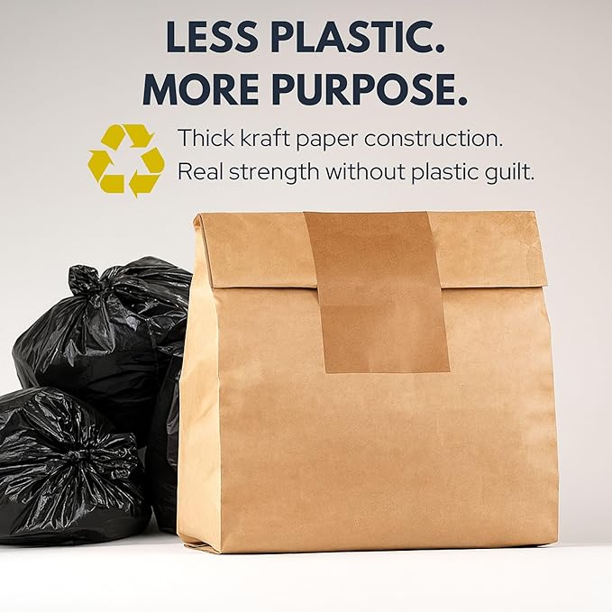 Trash Compactor Bags for Kitchen (24-Pack) 25% Thicker Kraft Paper Compactor Bags with Leak-Proof Liner &amp Sticker Seals