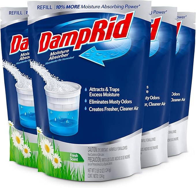 DampRid Refill Bag 44 oz 4-Pack - Fresh Scent Moisture Absorbers for Rooms with Excess Humidity Long-Lasting Eliminates Musty Odors and Creates Fresher Air