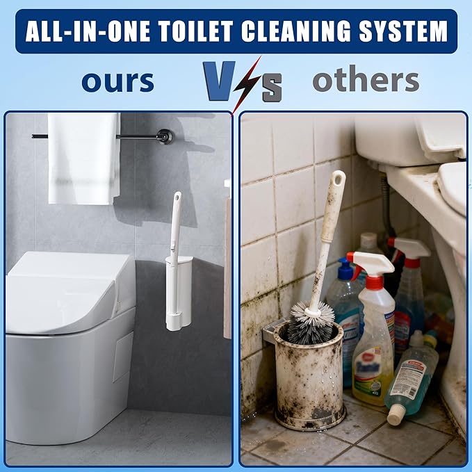 2 Pack Disposable Toilet Brush Set with 60 Refills Wall-mounted Toilet Bowl Wand Kit-2 Extend Toliet Wand 2 Storage Holder&amp60 Disposable Refill Pre-Filled Cleaning Solution for Deep Cleaning Toi