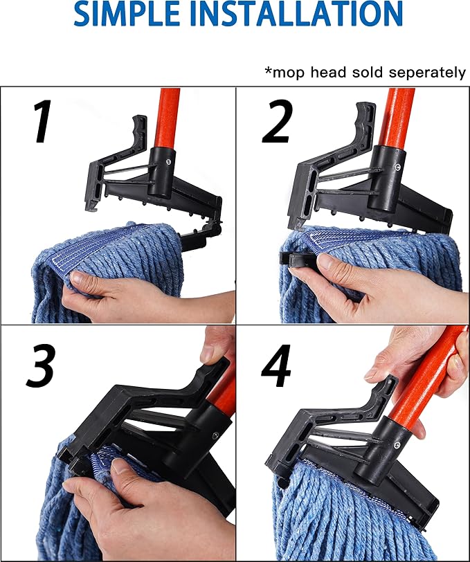 Matthew Easy Trigger Release Mop Handle 60 inch Metal Mop StickCommercial Mop Head Replacement Holder for Floor CleaningClip On Mop Handle Quick Change for Wet Mop Handle - 12Pack Red