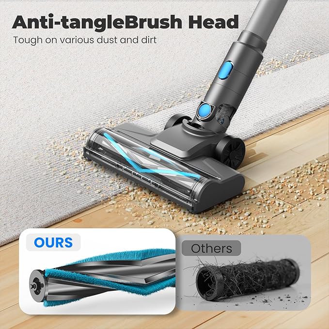 Vazone Cordless Stick Vacuum Cleaner with Self-Standing 8-in-1 Vacuum Cleaners for Home Lightweight Powerful Vacuum with LED Screen Rechargeable Vacuum for Carpet Pet Hair Hardwood Floors