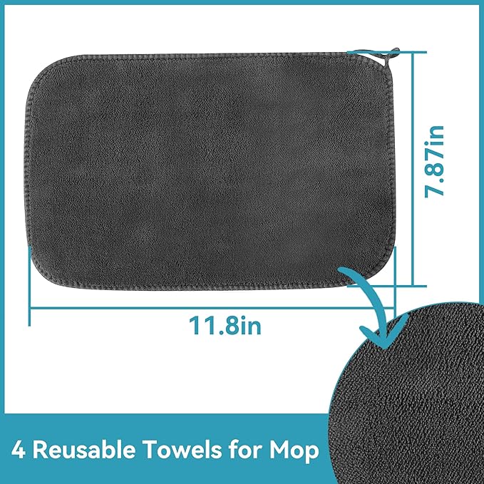 Reusable Microfiber Flat Mop for Floor Cleaning 10.8 in (27.5 cm) Aluminum Base with 52 in Aluminum Handle Includes 4 Washable Pads for Wet &amp Dry Use – LJGG (Gray/Yellow)
