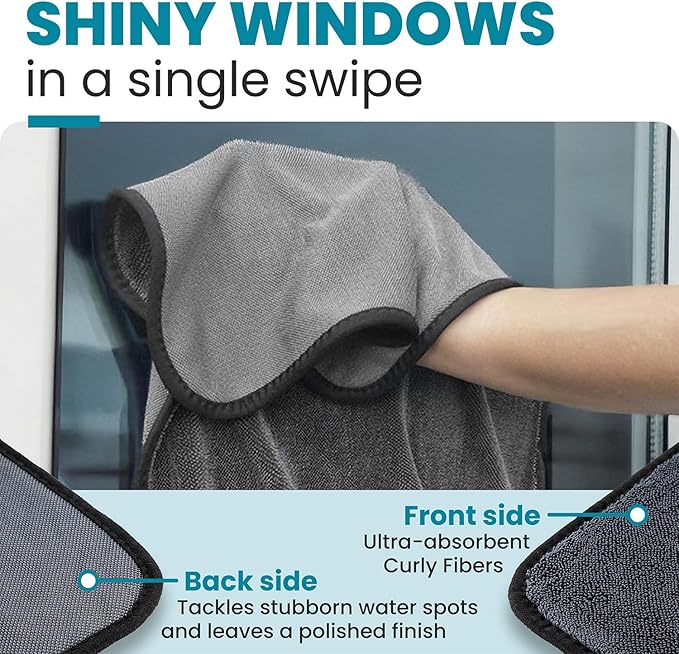 Shiny Wipes XL Window Drying Towel The Original Ultra Absorbent Twisted-Loop Design Streak-Free Towel Cloth for Shiny Windows No Streaks or Lint (1 Towel)