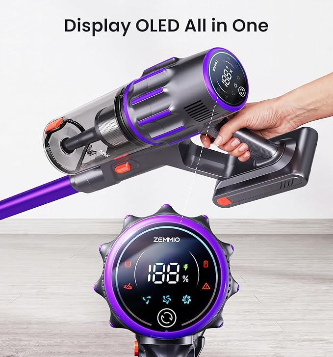 Cordless Vacuum Cleaner650W 55KPA 90Mins Vacuum Cleaners for Home with Self-StandingSmart DisplayV-Shaped Anti-Tangle BrushWall Mount ChargingCordless Stick Vacuum for HomeFloorsCarpetPet Hair