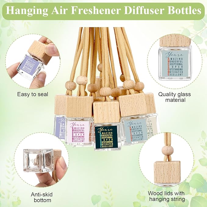 50 Pcs Employee Appreciation Gift Bulk 8ml Car Air Freshener Diffuser No Liquid Hanging Car Empty Glass Oil Diffuser Thank You Gifts for Coworker Social Worker