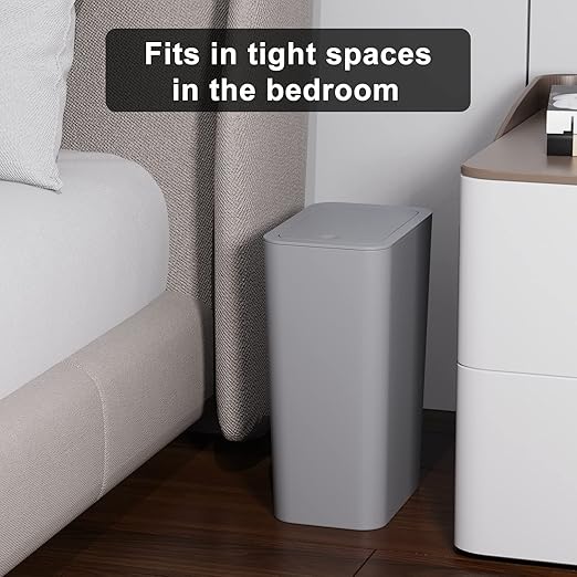N. NETDOT Bathroom Trash Can with Lid 3 Pack Set 2 Packs 4 Gal Slim Kitchen Trash Can and 1 Pack 2.6Gal Garbage Can Small Trash Bin/Waste Basket for Bedroom (Grey Pack of 3)