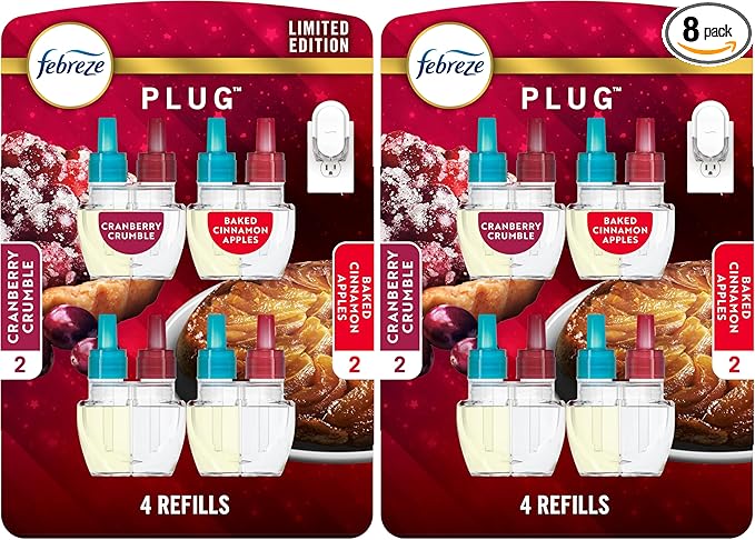 Febreze Odor-Fighting Fade Defy PLUG Air Freshener Baked Cinnamon AppleCranberry Crumble.87 fl. oz. Oil Refill(Pack of 8)
