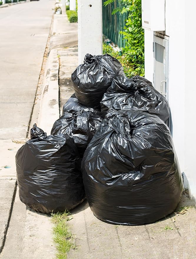 150 Count Heavy Duty Black Trash Bags 55-60 Gallon 40 x 54 Inch Large Garbage Bags 20 Micron Thick Strong Leak-Resistant Bags for Home Yard Outdoor Cleanup