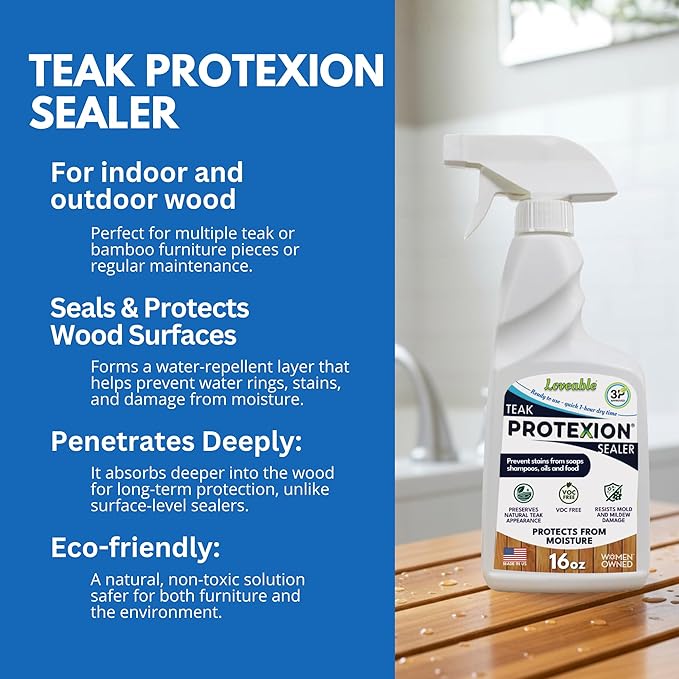 Loveable EcoDecors Complete Teak Care Bundle - 24oz Teak Oil 32oz Cleaner 16oz Protexion and 32oz Stain Remover