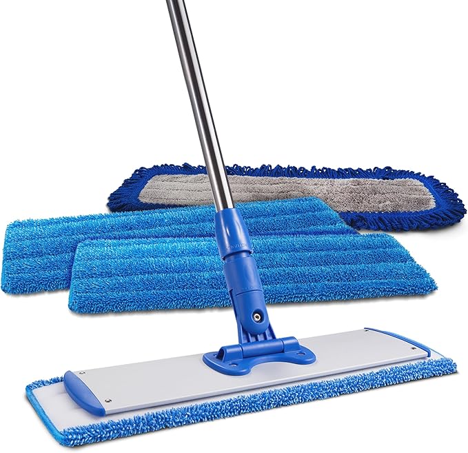 18” Pro Microfiber Hardwood Floor Mop - Cleans Floor in Seconds | Dust &amp Wet Mopping | Hardwood Tile Laminate &amp Vinyl with 3 Washable Pads No Buckets Needed with Deluxe Household Mop