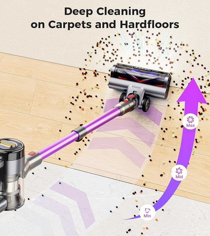 Cordless Vacuum Cleaner 550W/45Kpa/60Mins Stick Vacuum Anti-Tangle Vacuum Cleaners for Home with Self-Standing LDE Display 8-in-1 Wireless Vacuum for Carpet Pet Hair Hardfloor