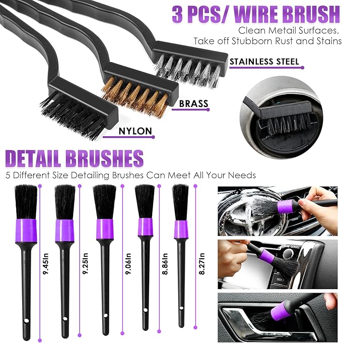 Viewsun 17PCS Car Cleaning Kit Purple Car Interior Detailing Kit with High Power Handheld Vacuum Detailing Brush Set Windshield Cleaner Cleaning Gel Complete Auto Accessories for Women Gift