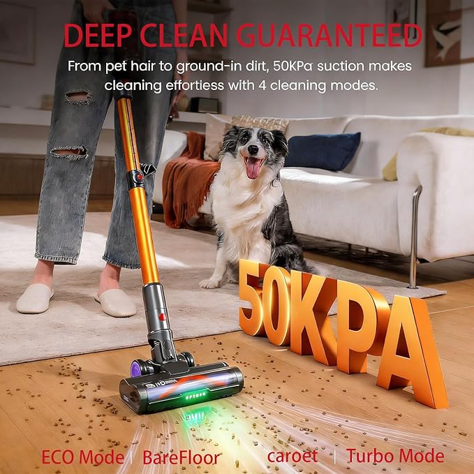 Cordless Vacuum Cleaner for Home 550W Powerful Stick Vacuum – 50Kpa Strong Suction with 80Min Runtime Anti-Tangle Design Lightweight for Pet Hair Carpet &amp Car Cleaning