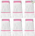 Eccliy 6 Pack Heavy Loop End Cotton String Mop Head Heavy Duty Mop Head Commercial Refills Replacement Bulk for Home Industrial Commercial Floor Cleaning (WhitePink)