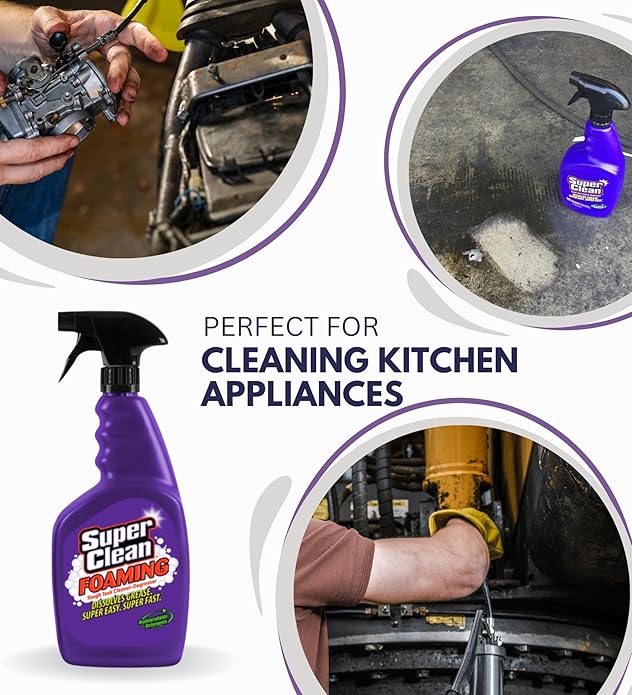 Super Clean Citrus Scent Foaming Cleaner and Degreaser Spray 32 oz Bundle with Microfiber Cloth - Heavy Duty Degreaser for Kitchen Oil Grime and Dirt Removal - (4 Items)